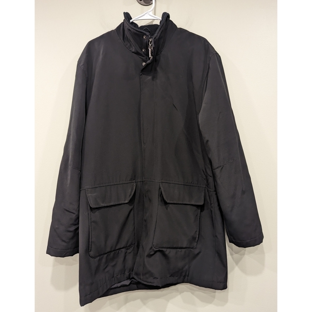 Jhane Barnes Black Long Full Zip Coat Front Pockets Size 40